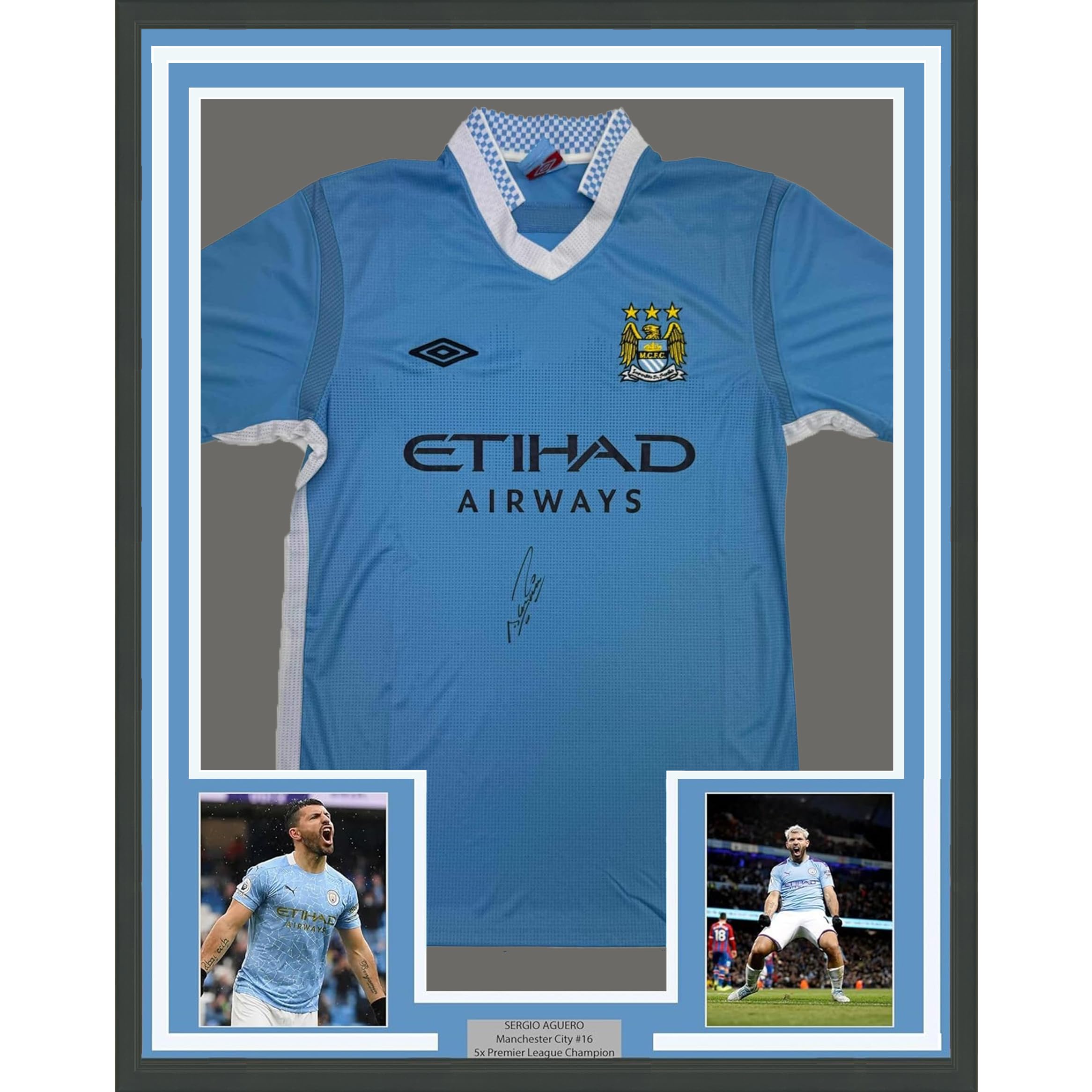 Framed Autographed/Signed Sergio Kun Aguero 35x39 Manchester City